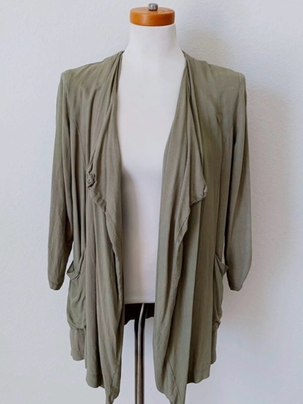 Drape Front Open Olive Women's Cardigan